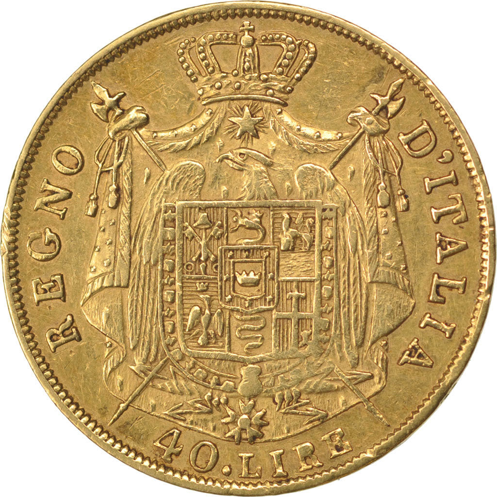 ITALIAN STATES, 40 Lire, 1812, Milan, KM #12, EF(40-45), Gold, 12.85