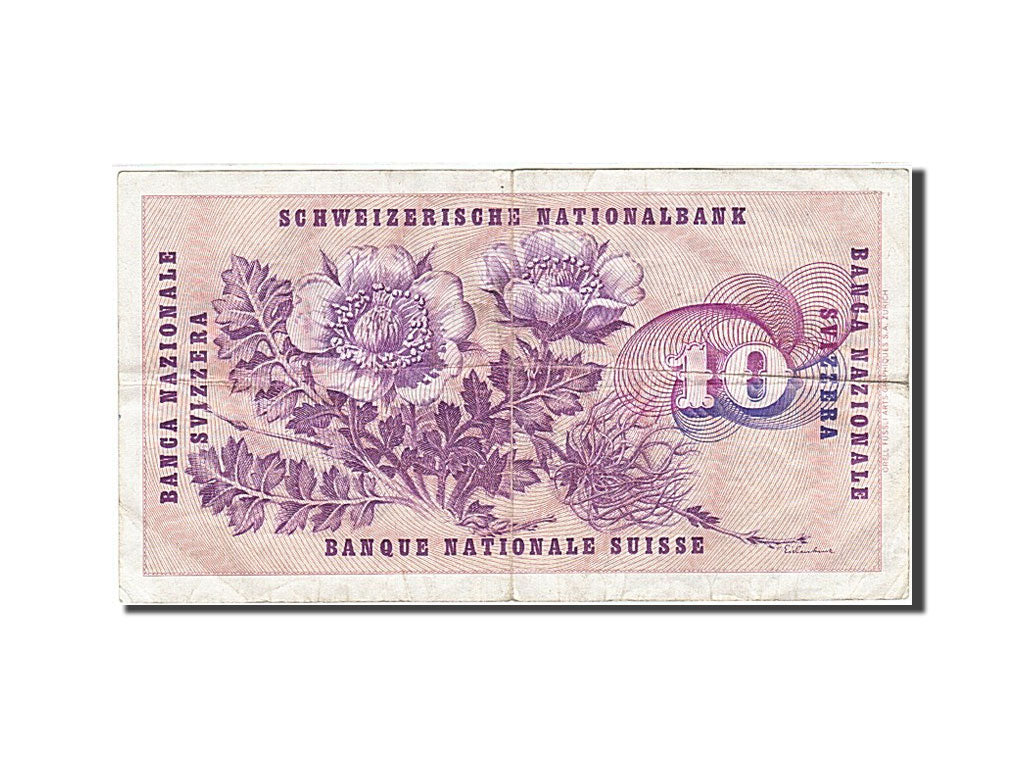 Switzerland, 10 Franken, 1954-1961, 1969-01-15, KM:45o, VF(20-25)