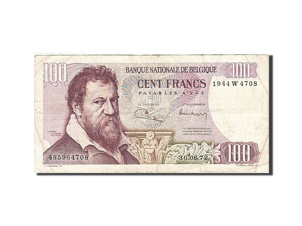 Banknote, Belgium, 100 Francs, 1961-1971, 1972-06-30, KM:134b, VF(30-35)