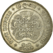 Coin, Ceylon, Elizabeth II, 5 Rupees, 1957, AU(55-58), Silver, KM:126