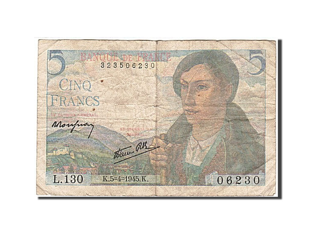Billete, Francia, 5 Francs, 1943, 1945-04-05, BC, Fayette:5.6, KM:98a