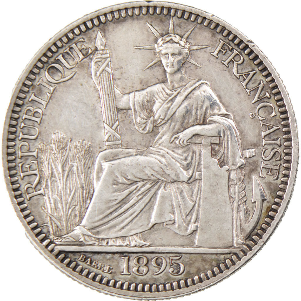 Indochine, 10 Cent, 1895, Paris, AU(55-58), Silver, Lecompte #136, 2.67