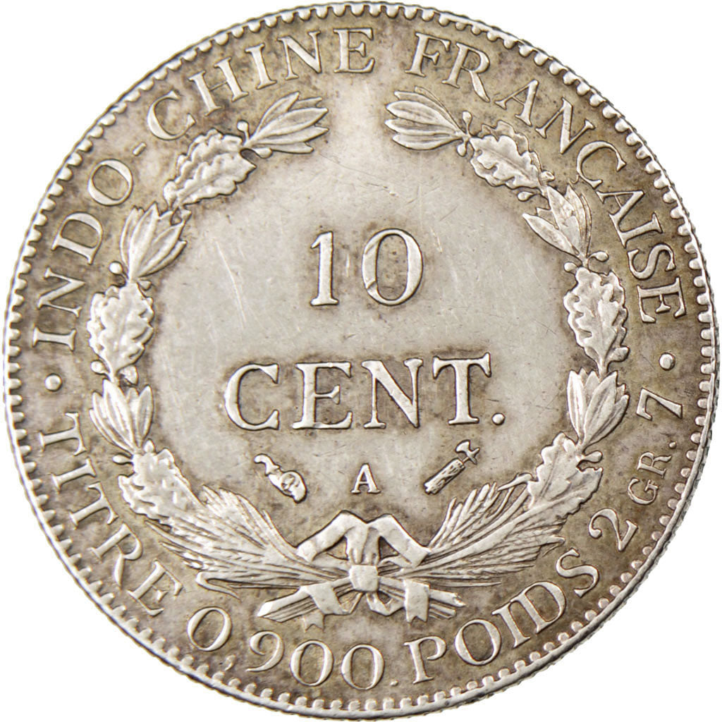Indochine, 10 Cent, 1895, Paris, AU(55-58), Silver, Lecompte #136, 2.67