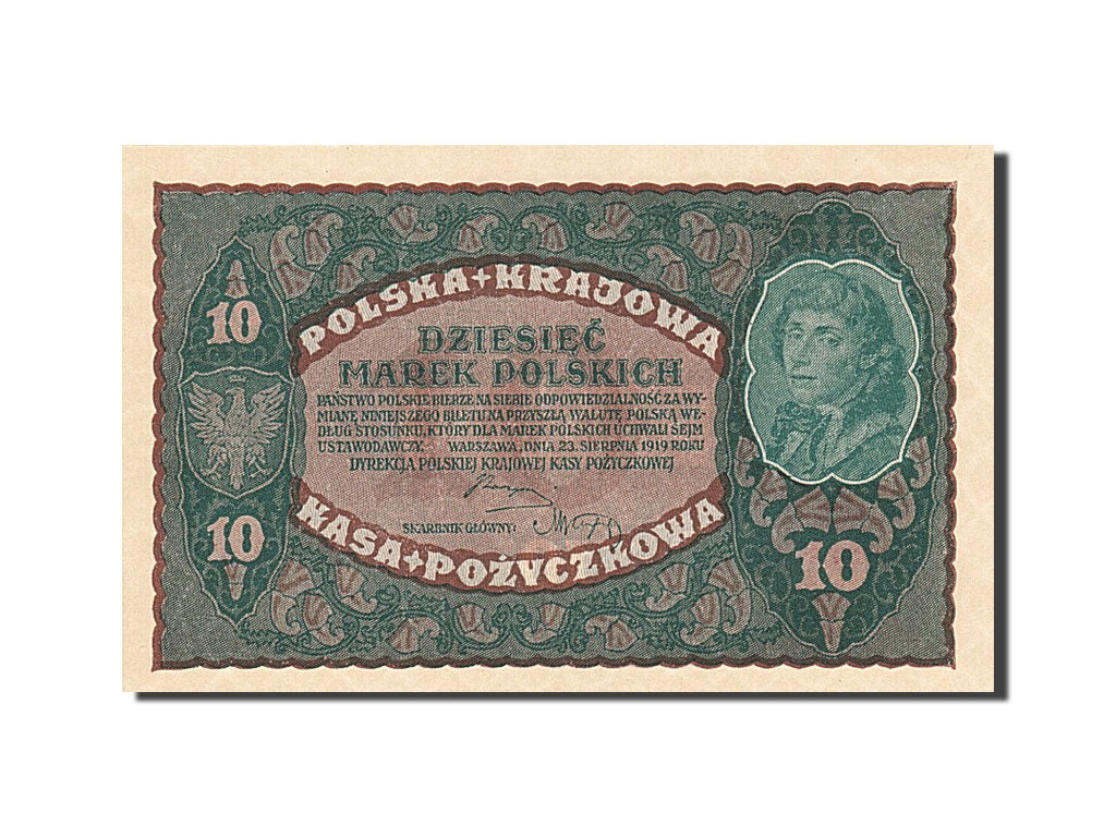 Polen, 10 Marek, 1919, KM:25, 1919-08-23, UNZ-