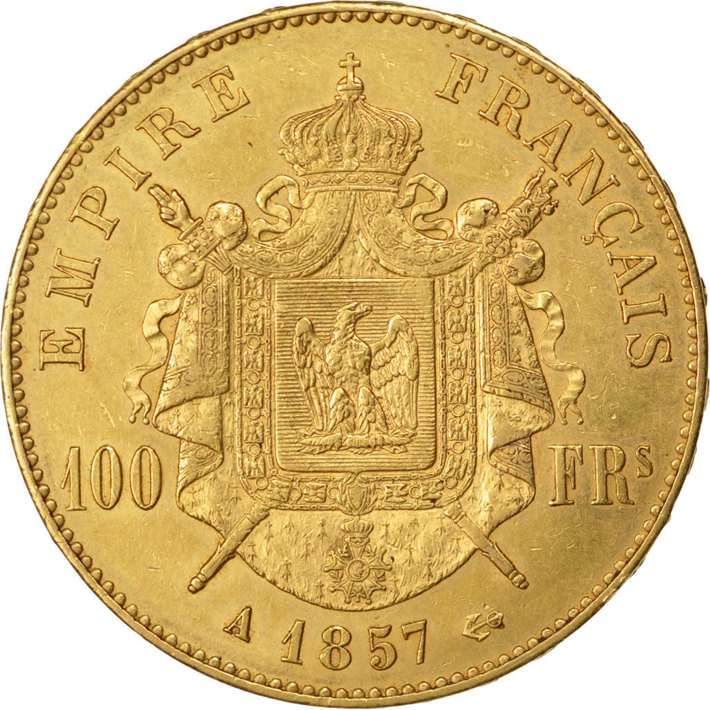 FRANCE, Napoléon III, 100 Francs, 1857, Paris, KM #786.1, AU(50-53), Gold, G...