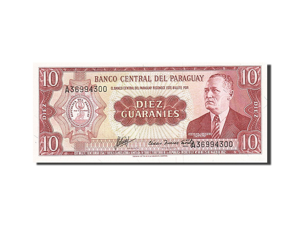 Banknote, Paraguay, 10 Guaranies, 1952, 1952, KM:196b, UNC(63)