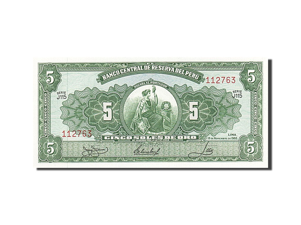 Banknote, Peru, 5 Soles De Oro, 1962-64, 1966-11-18, KM:83a, UNC(63)