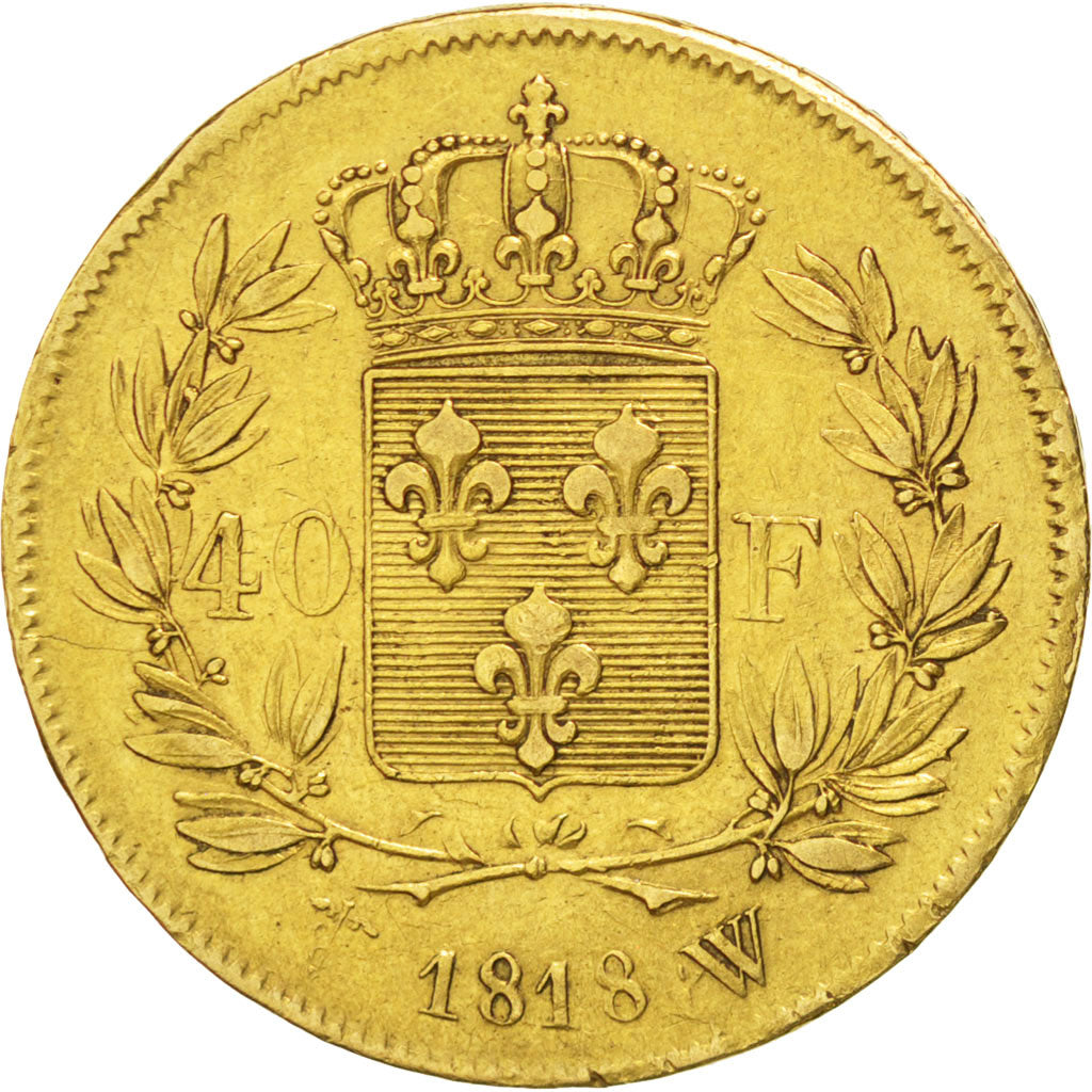 FRANCE, Louis XVIII, 40 Francs, 1818, Lille, KM #713.6, EF(40-45), Gold,...