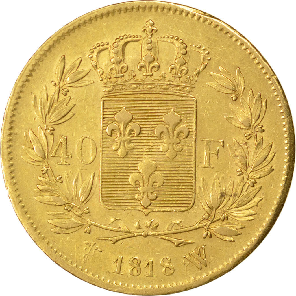 FRANCE, Louis XVIII, 40 Francs, 1818, Lille, KM #713.6, EF(40-45), Gold,...