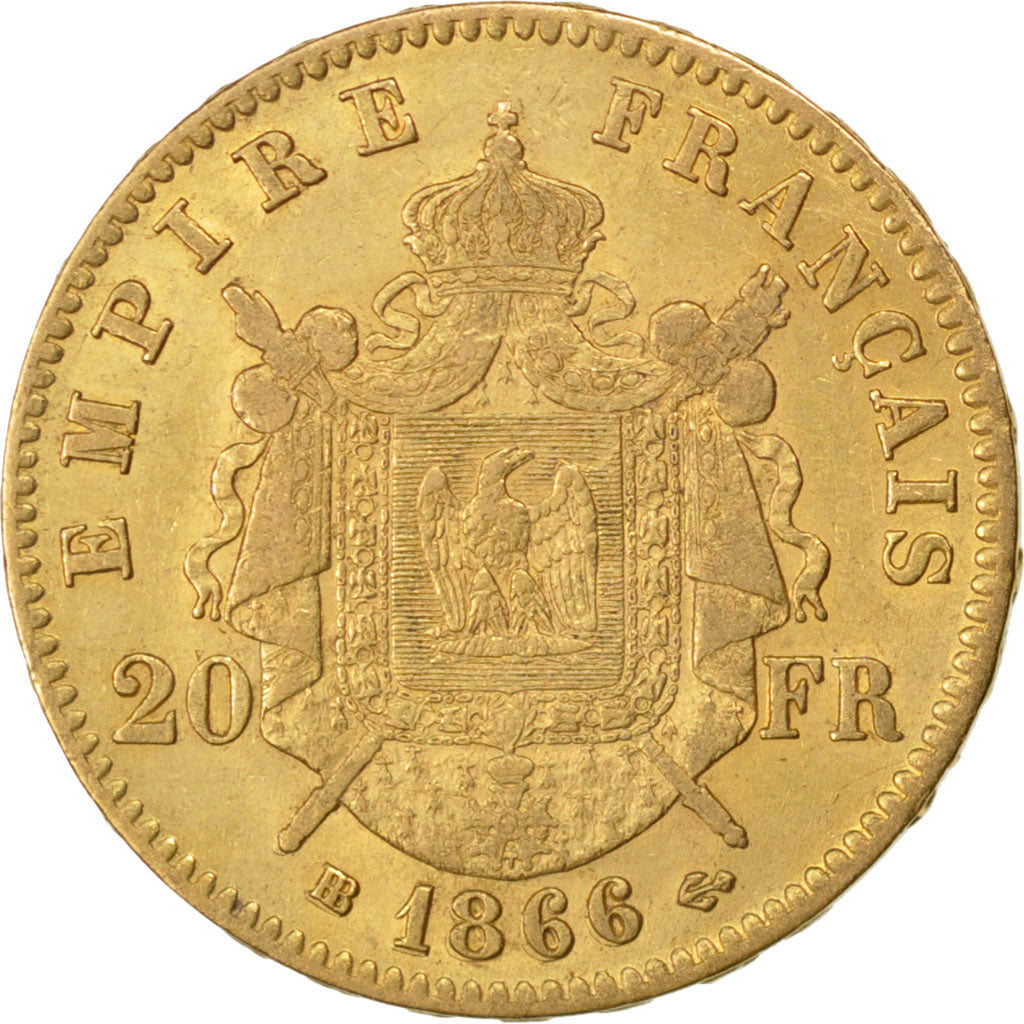 Francia, Napoleon III, Napoléon III, 20 Francs, 1866, Strasbourg, BB, Oro, K...