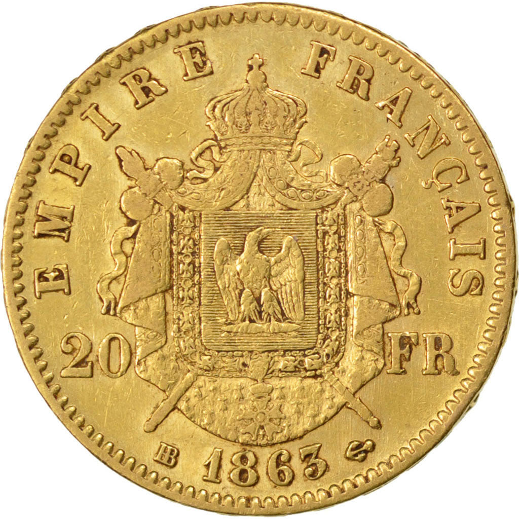 Second Empire, 20 Francs or Napoléon III tête laurée