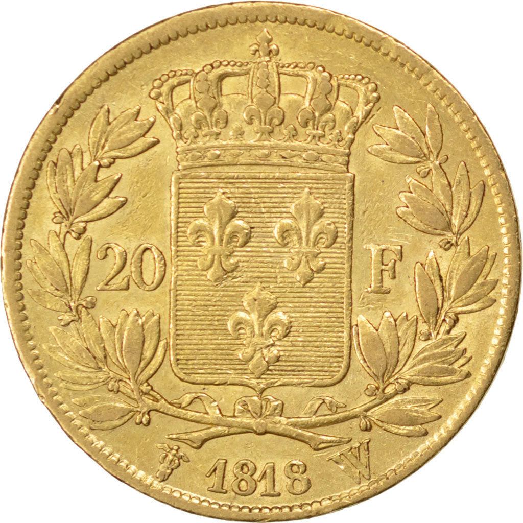 FRANCE, Louis XVIII, 20 Francs, 1818, Lille, KM #712.9, EF(40-45), Gold,...