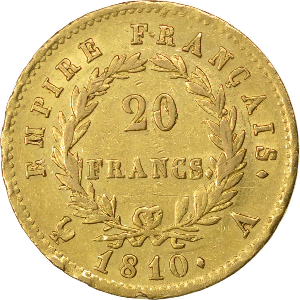 FRANCE, Napoléon I, 20 Francs, 1810, Paris, KM #695.1, EF(40-45), Gold, Gadoury