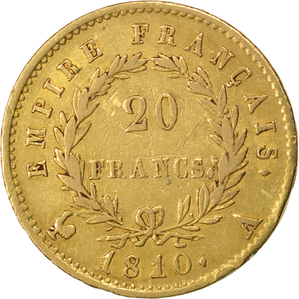 FRANCE, Napoléon I, 20 Francs, 1810, Paris, KM #695.1, EF(40-45), Gold, Gadoury 