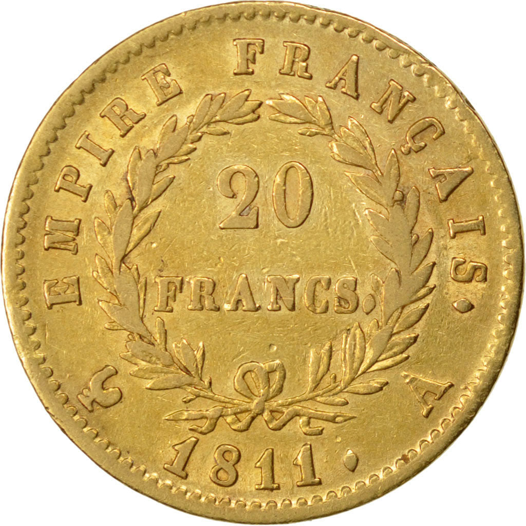 FRANCE, Napoléon I, 20 Francs, 1811, Paris, KM #695.1, EF(40-45), Gold, Gadoury 