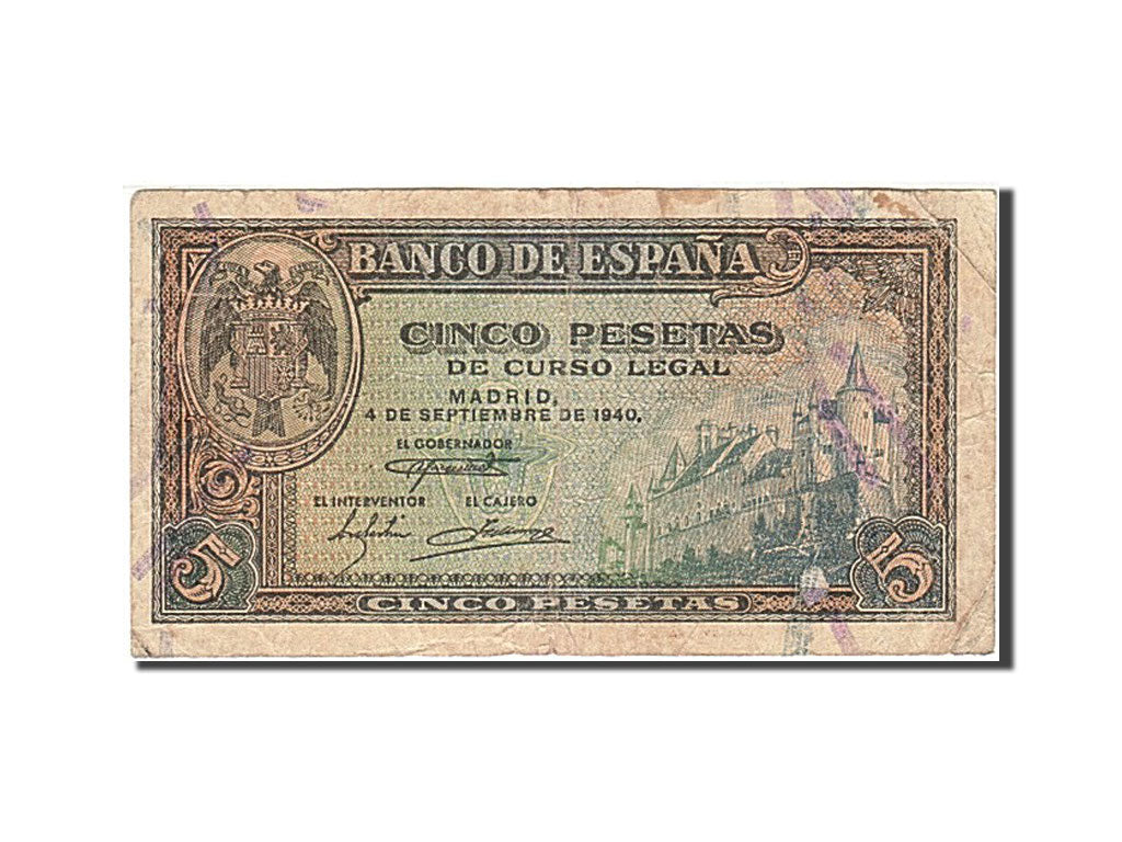 Billete, 5 Pesetas, 1940, España, KM:123a, 1940-09-04, BC
