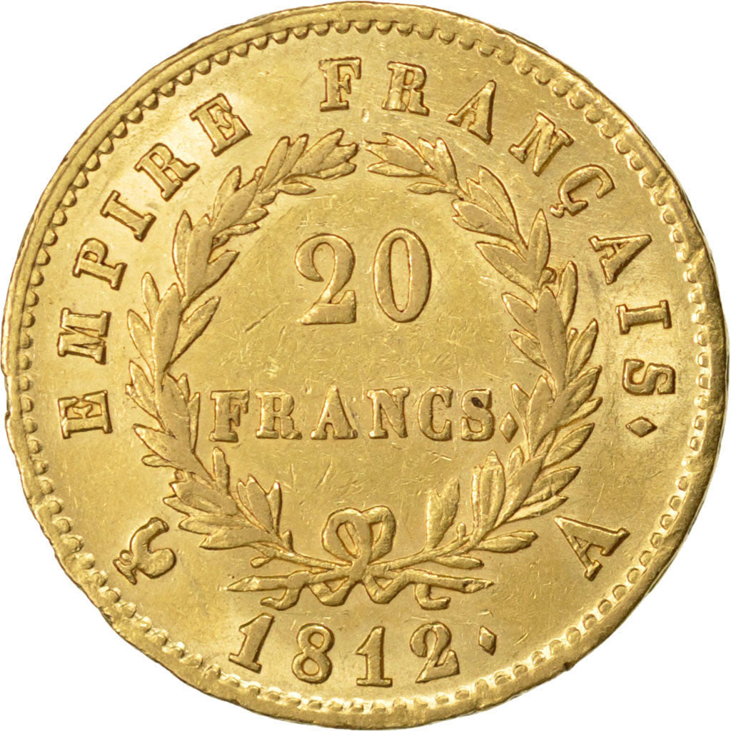 FRANCE, Napoléon I, 20 Francs, 1812, Paris, KM #695.1, AU(50-53), Gold, Gadoury 