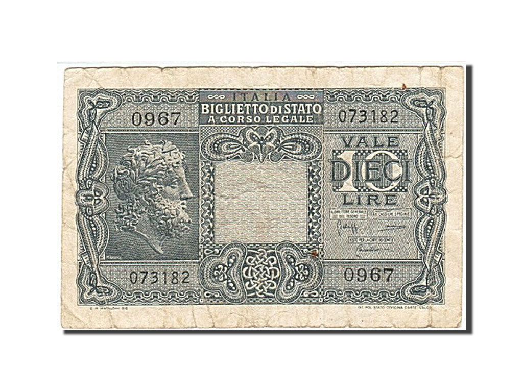 Banknote, Italy, 10 Lire, 1944, 1944-11-23, KM:32b, VG(8-10)