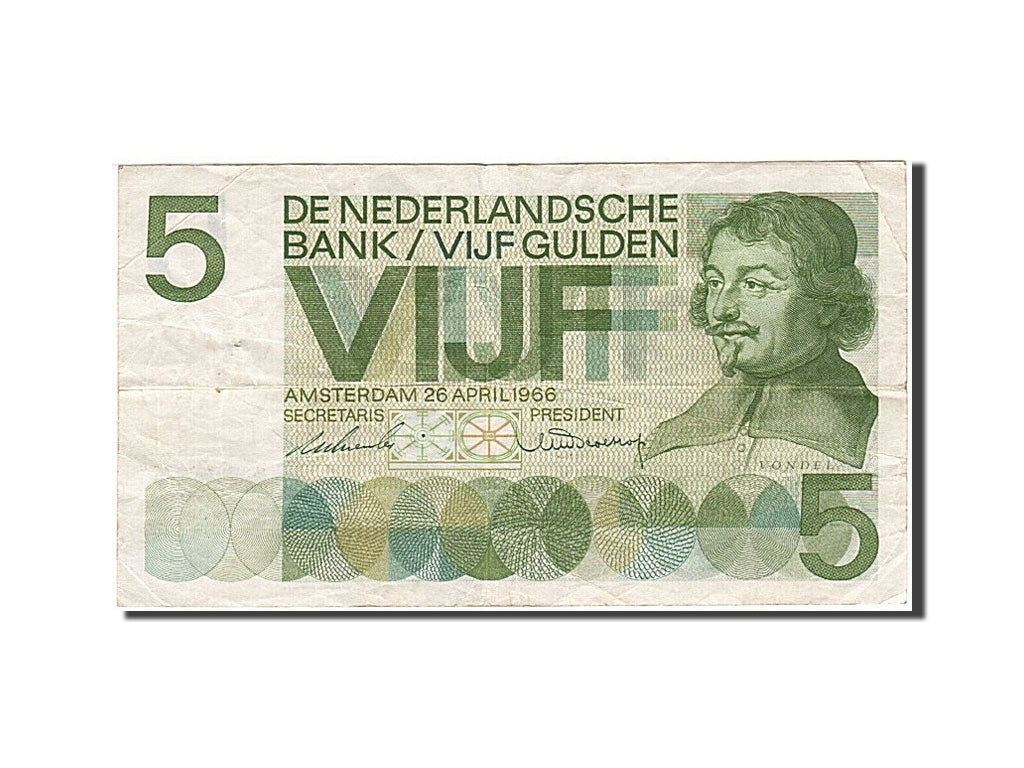 Netherlands, 5 Gulden, 1966-1972, KM:90a, 1966-04-26, VF(20-25)
