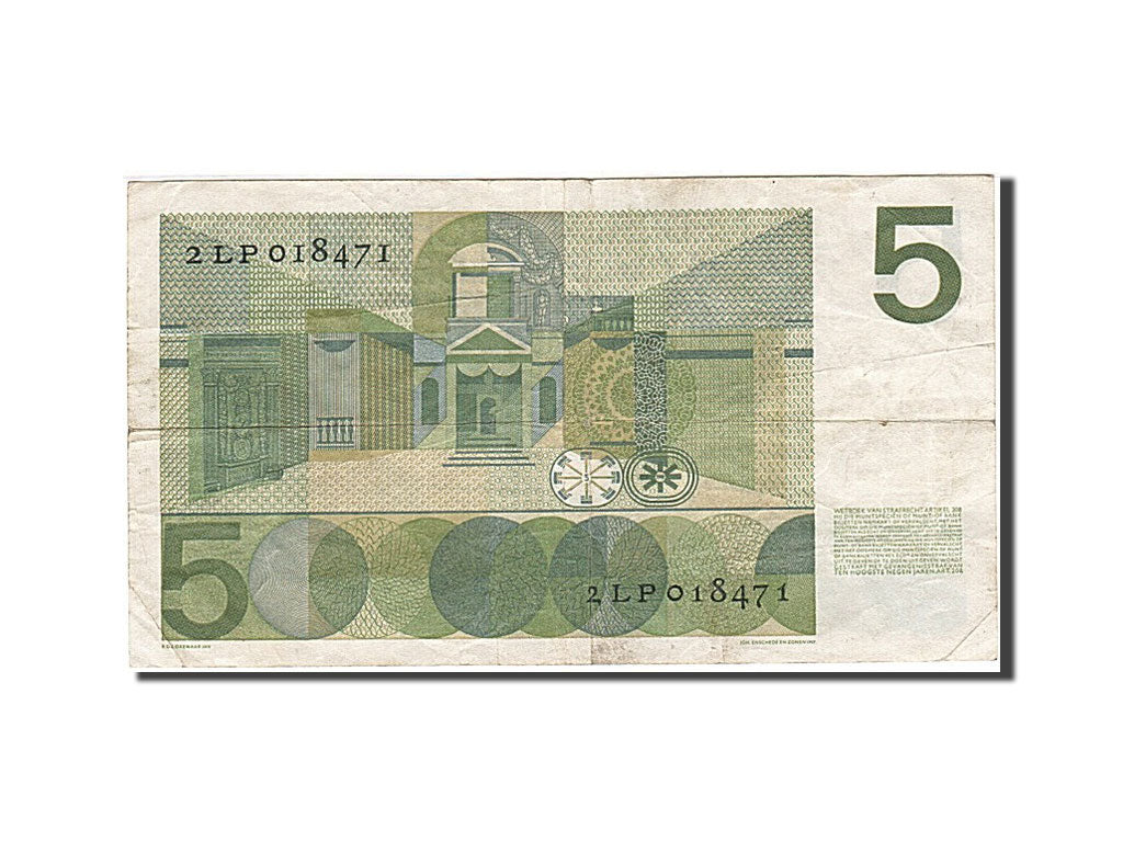 Netherlands, 5 Gulden, 1966-1972, KM:90a, 1966-04-26, VF(20-25)