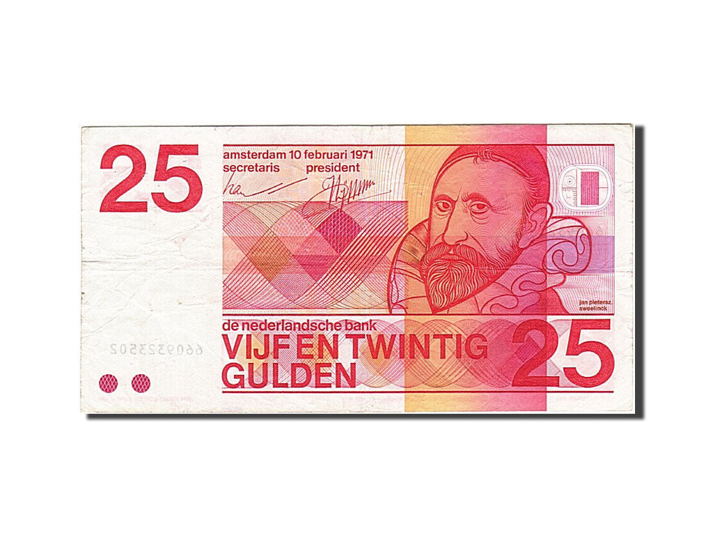 Netherlands, 25 Gulden, 1966-1972, KM:92a, 1971-02-10, VF(20-25)