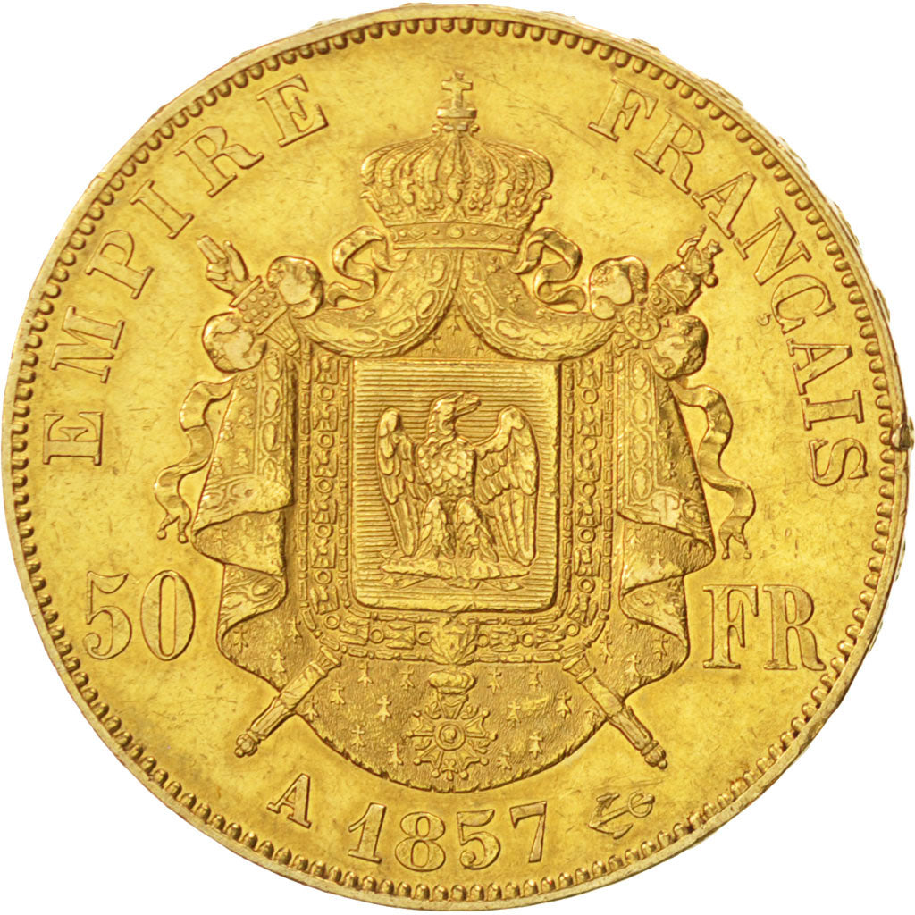 FRANCE, Napoléon III, 50 Francs, 1857, Paris, KM #785.1, EF(40-45), Gold, Gadour