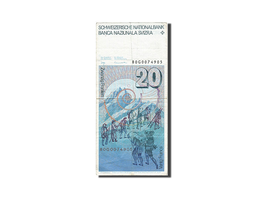 Switzerland, 20 Franken, 1976-1979, KM:55b, 1980, VF(20-25)