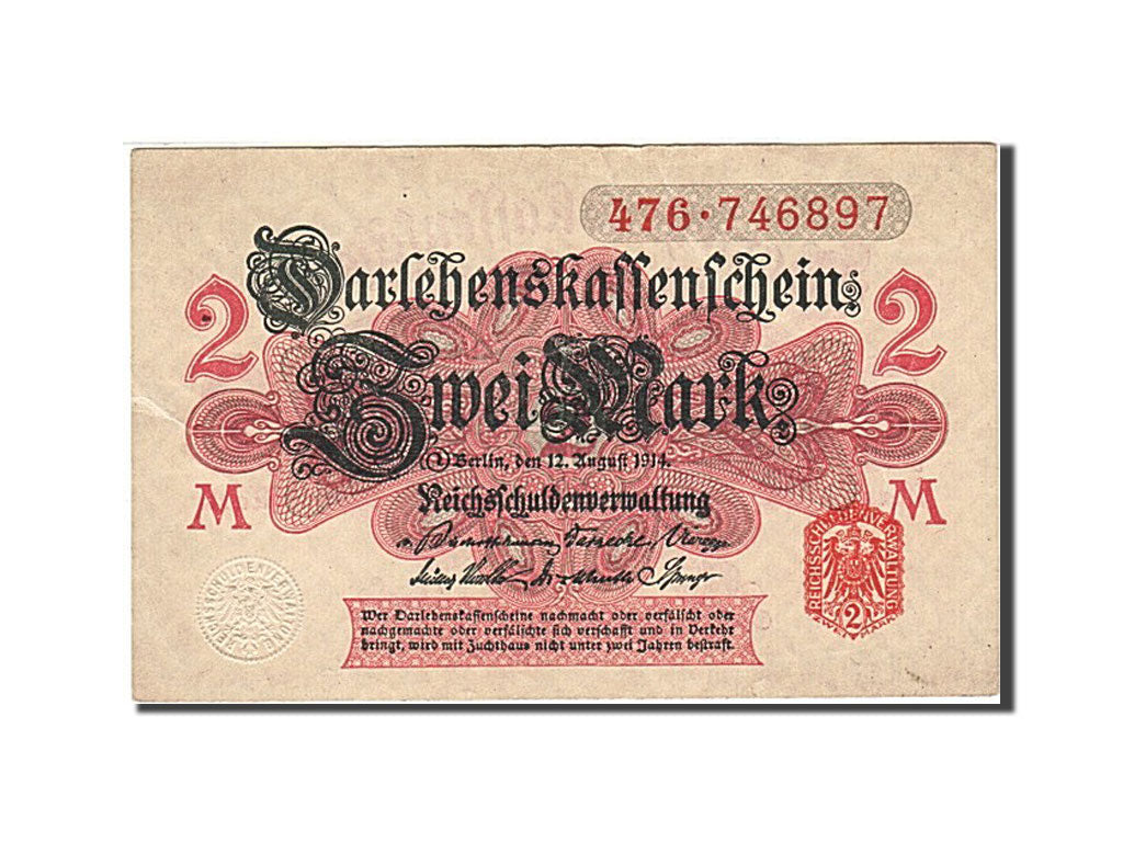 Banknote, Germany, 2 Mark, 1914, 1914-08-12, KM:53, AU(50-53)