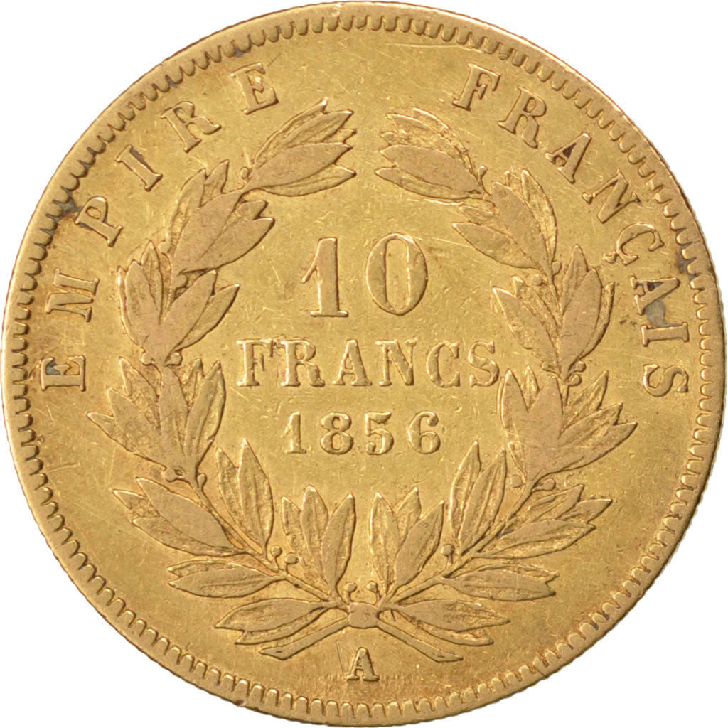 FRANCE, Napoléon III, 10 Francs, 1856, Paris, KM #784.3, VF(20-25), Gold, Gadour