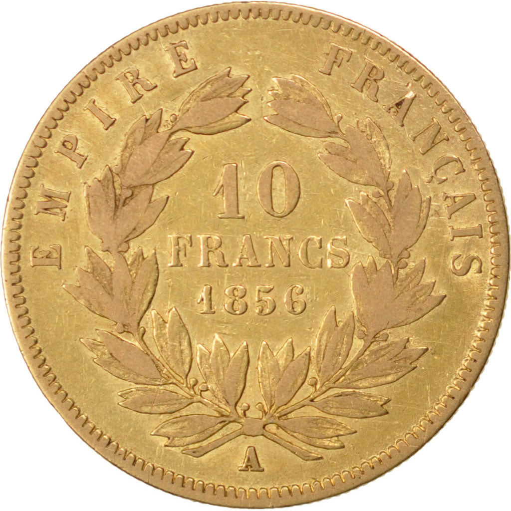 FRANCE, Napoléon III, 10 Francs, 1856, Paris, KM #784.3, VF(30-35), Gold, Gadour