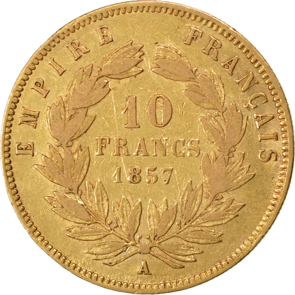 FRANCE, Napoléon III, 10 Francs, 1857, Paris, KM #784.3, VF(30-35), Gold, Gadour