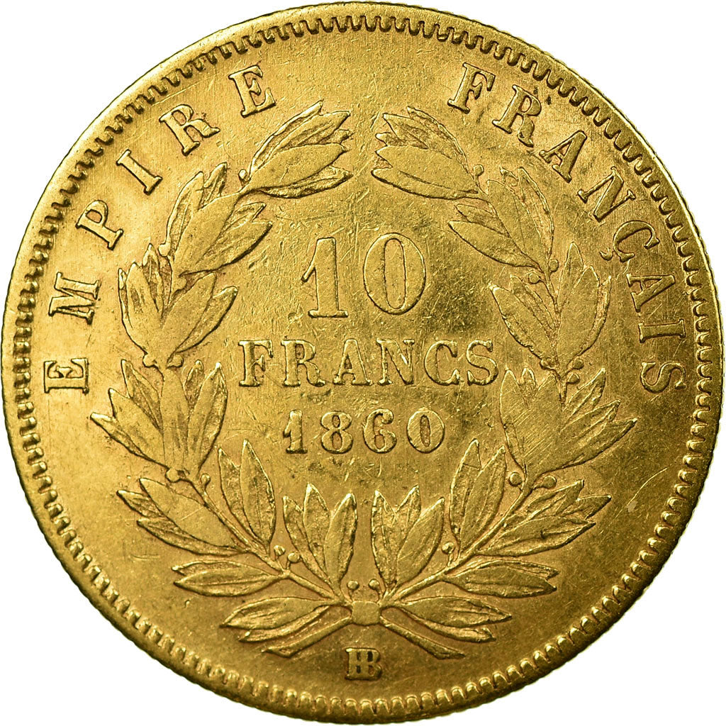 Moneta, Francia, Napoleon III, Napoléon III, 10 Francs, 1860, Strasbourg, BB