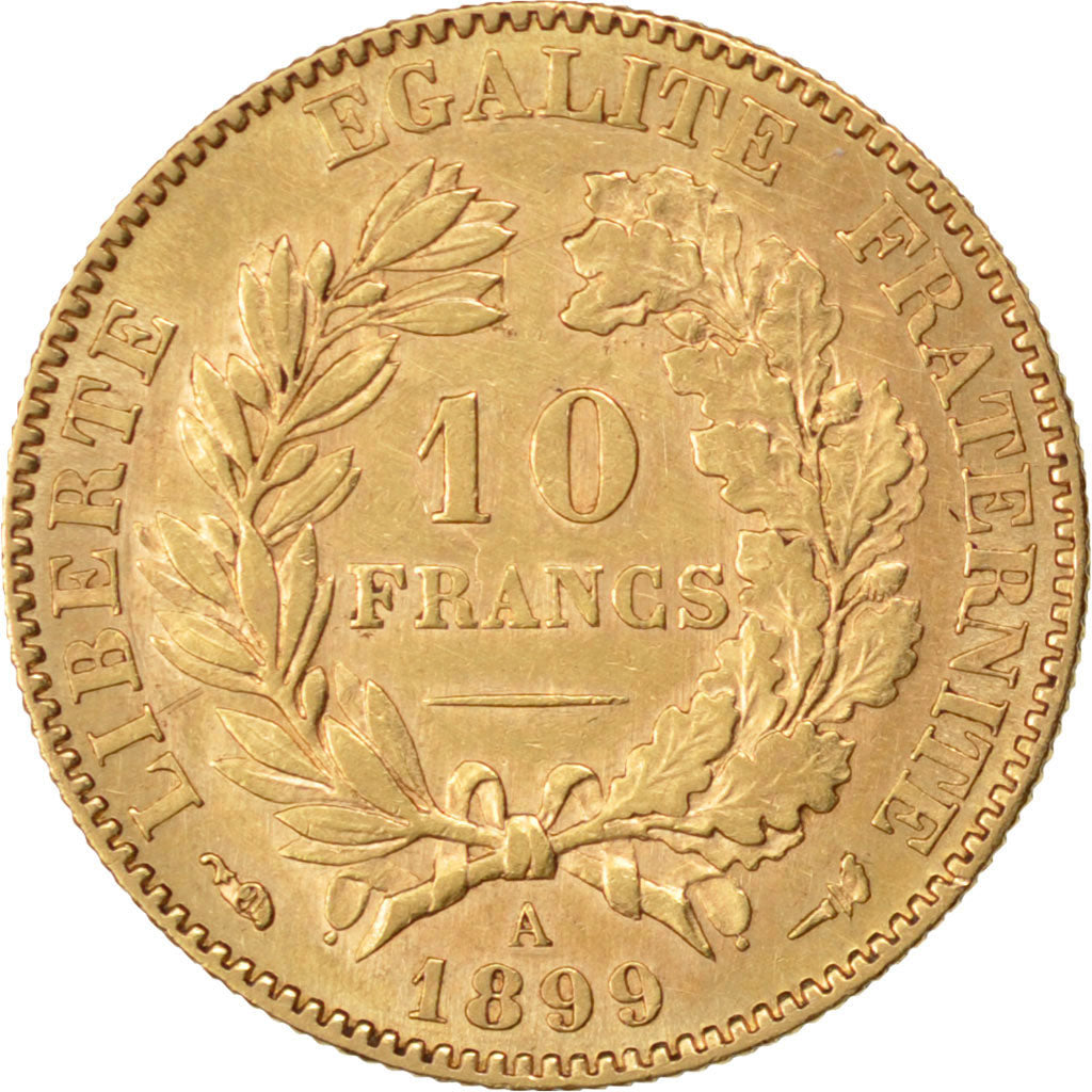 FRANCE, Cérès, 10 Francs, 1899, Paris, KM #830, AU(50-53), Gold, Gadoury #1016, 