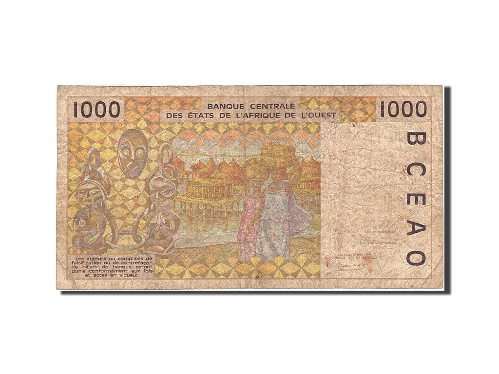 Banknote, West African States, 1000 Francs, 1991-1992, 1992, KM:111Ab, VG(8-10)