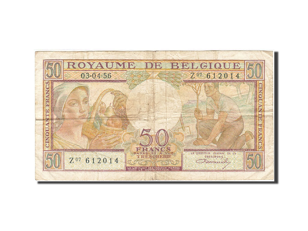 Geldschein, Belgien, 50 Francs, 1948-1950, 1956-04-03, KM:133b, S