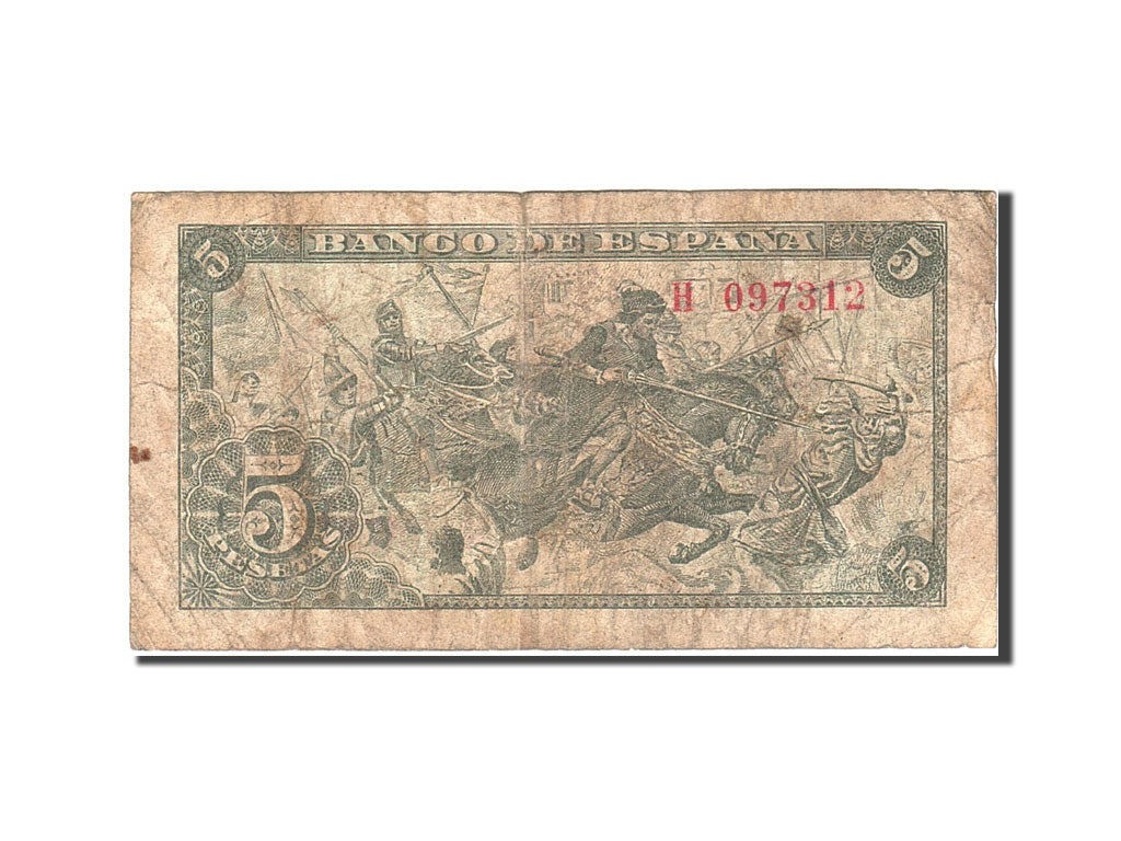Spain, 5 Pesetas, 1945, KM:129a, 1945-06-15, VG(8-10)
