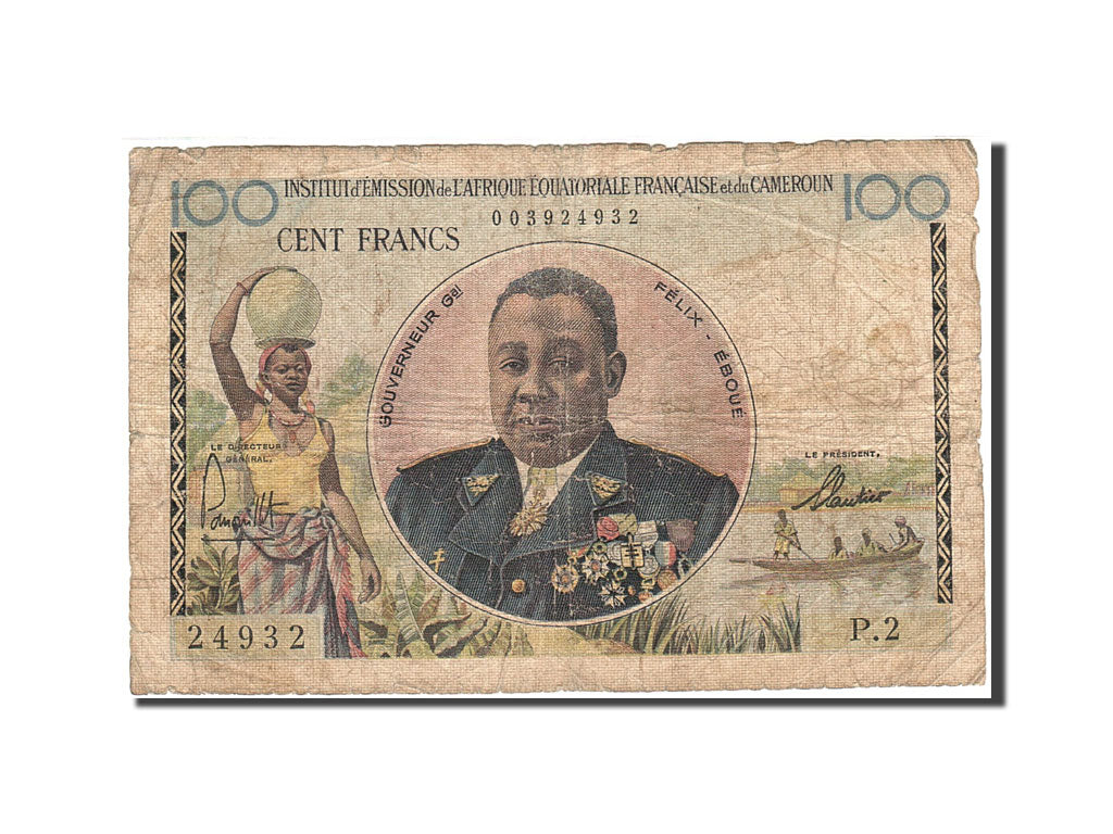 Afrique-Équat. française,  Cameroun, 100 Francs, 1957, KM:32, Undated (1957), B