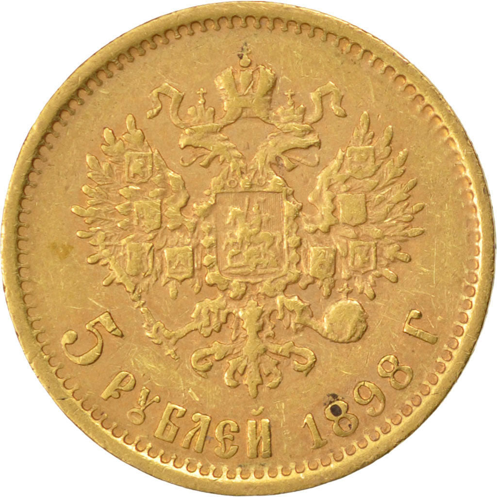 RUSSIA, 5 Roubles, 1898, St. Petersburg, KM #62, EF(40-45), Gold, 4.28