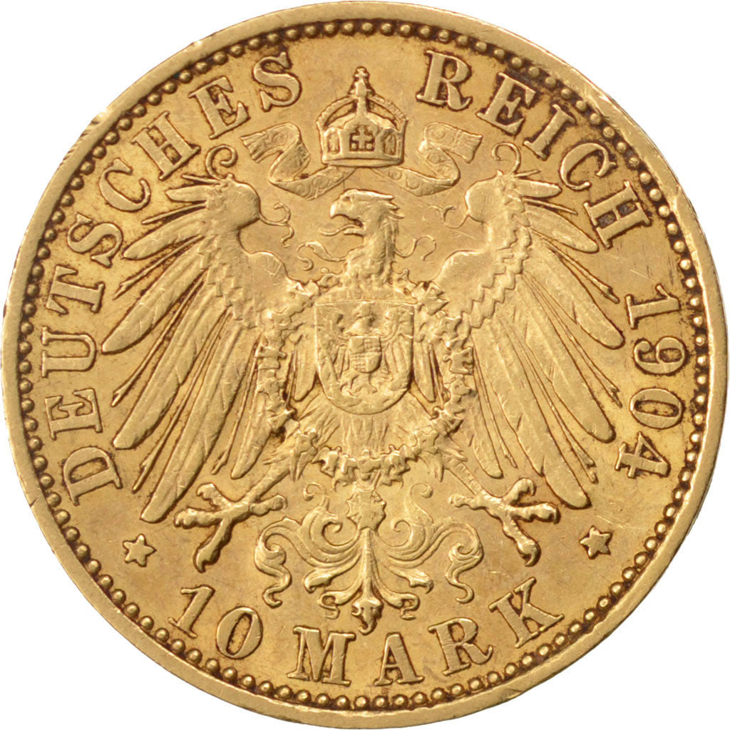 GERMAN STATES, 10 Mark, 1904, Berlin, KM #520, EF(40-45), Gold, 3.98
