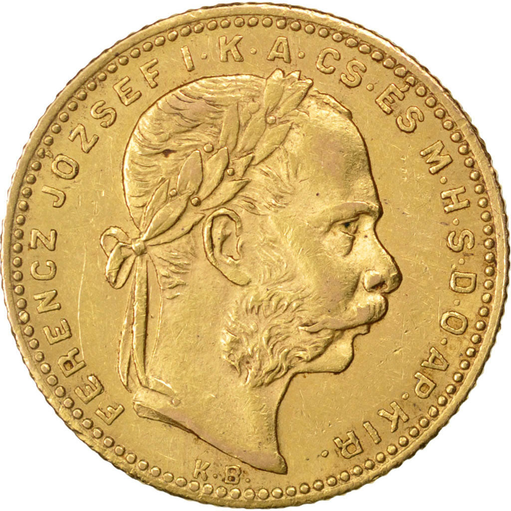 HUNGARY, 8 Forint 20 Francs, 1881, Kormoczbanya, KM #467, AU(55-58), Gold, 6.46