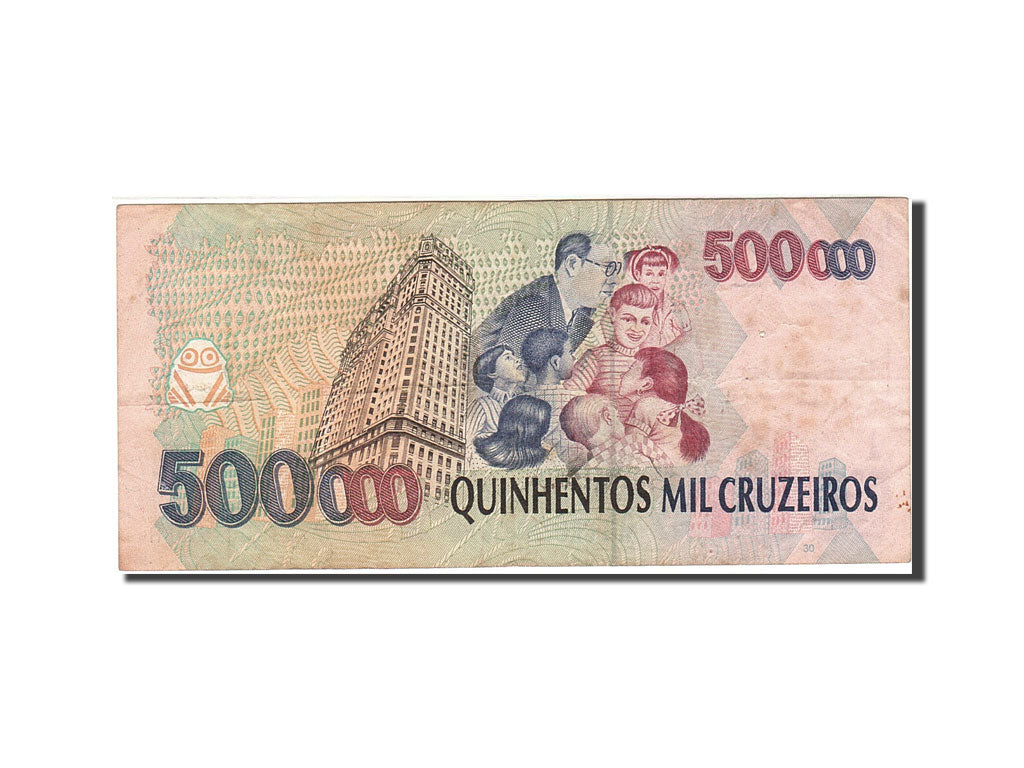 Brazil, 500,000 Cruzeiros, 1990-1993, tape, KM:236b, Undated (1993), VF(20-25)
