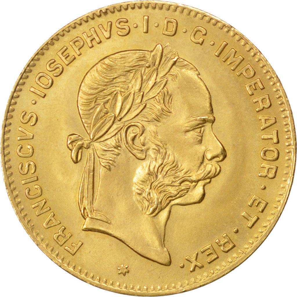 AUSTRIA, 4 Florin 10 Francs, 1892, KM #2260, AU(55-58), Gold, 3.23
