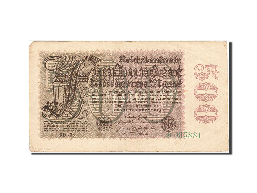 Germany, 500 Millionen Mark, 1923, KM:110a, 1923-09-01, VF(20-25)