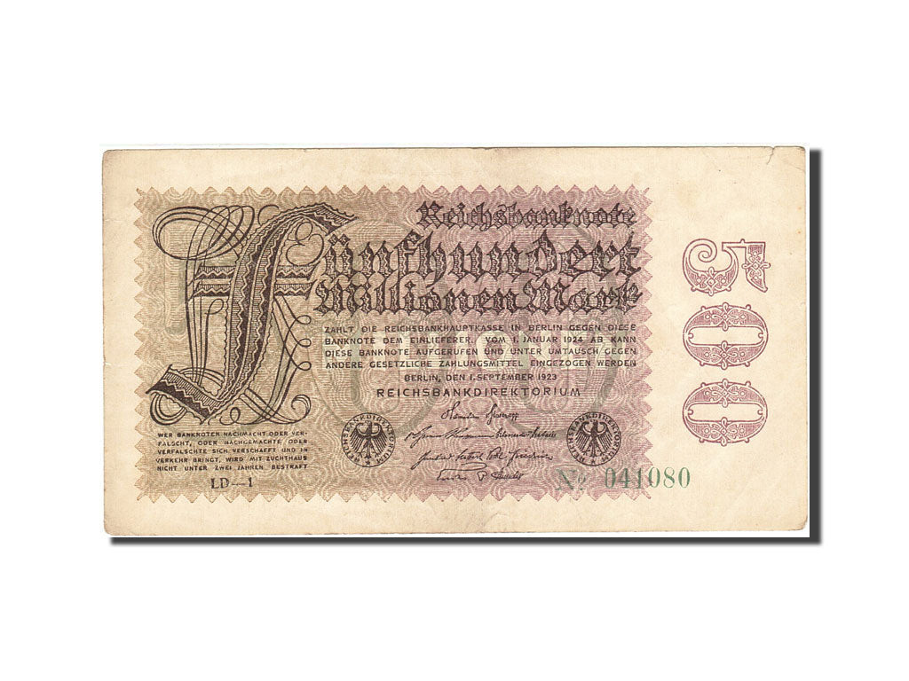 Germany, 500 Millionen Mark, 1923, KM:110a, 1923-09-01, VF(30-35)