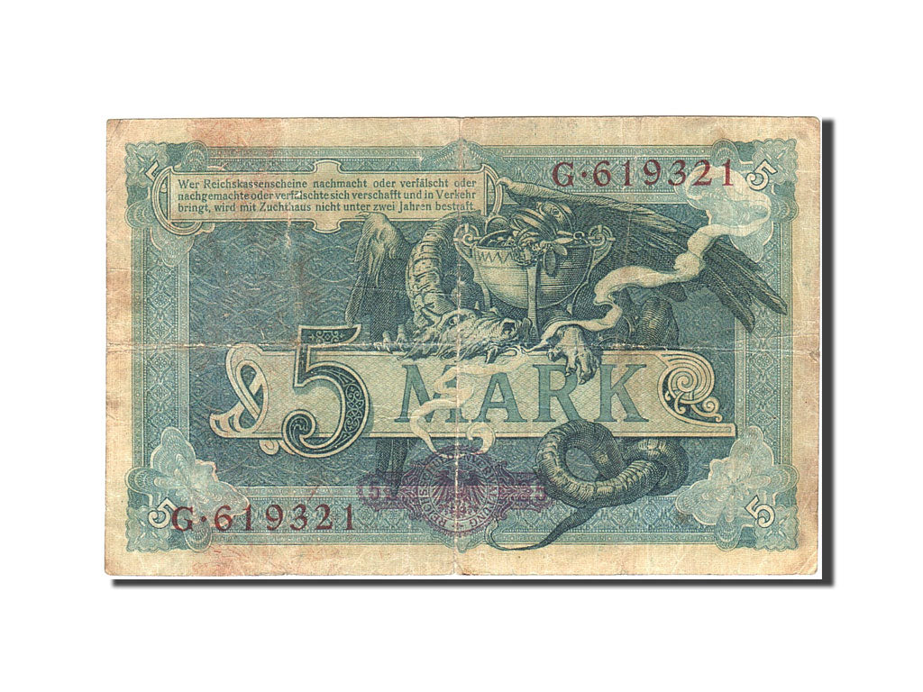 Banknote, Germany, 5 Mark, 1904-1906, 1904-10-31, KM:8a, VF(20-25)