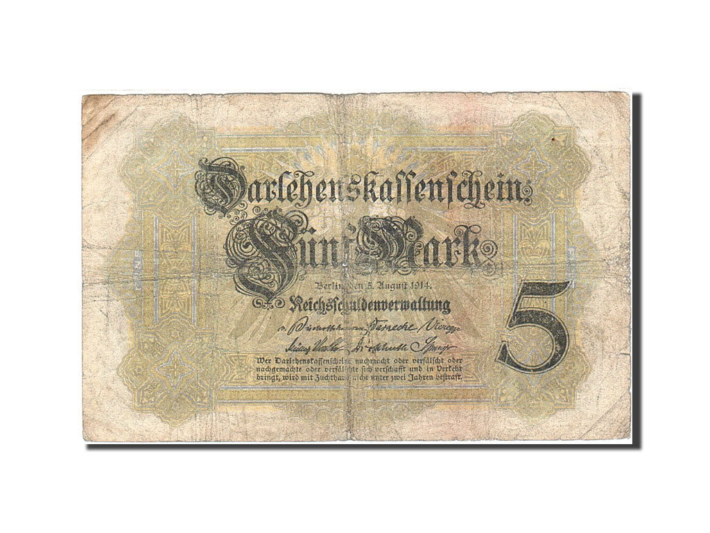 Germany, 5 Mark, 1914, KM:47a, 1914-08-05, VG(8-10)