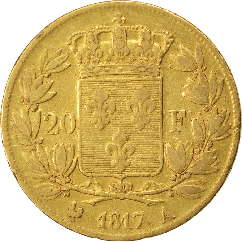 FRANCE, Louis XVIII, 20 Francs, 1817, Paris, KM #712.1, EF(40-45), Gold,...