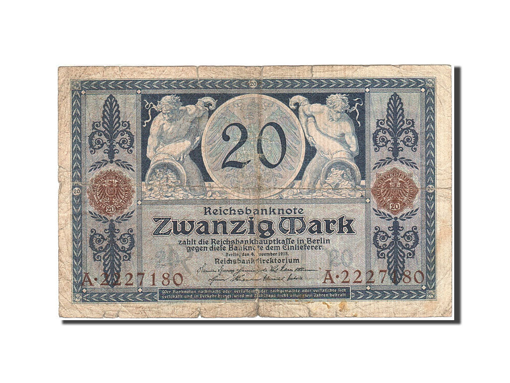 Banknote, Germany, 20 Mark, 1915-1919, 1915-11-04, KM:63, VG(8-10)