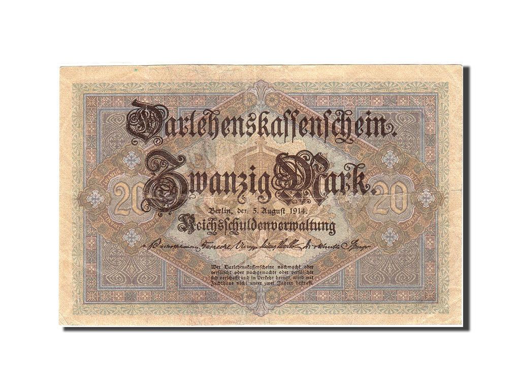 Banknote, Germany, 20 Mark, 1914, 1914-08-05, KM:48b, EF(40-45)