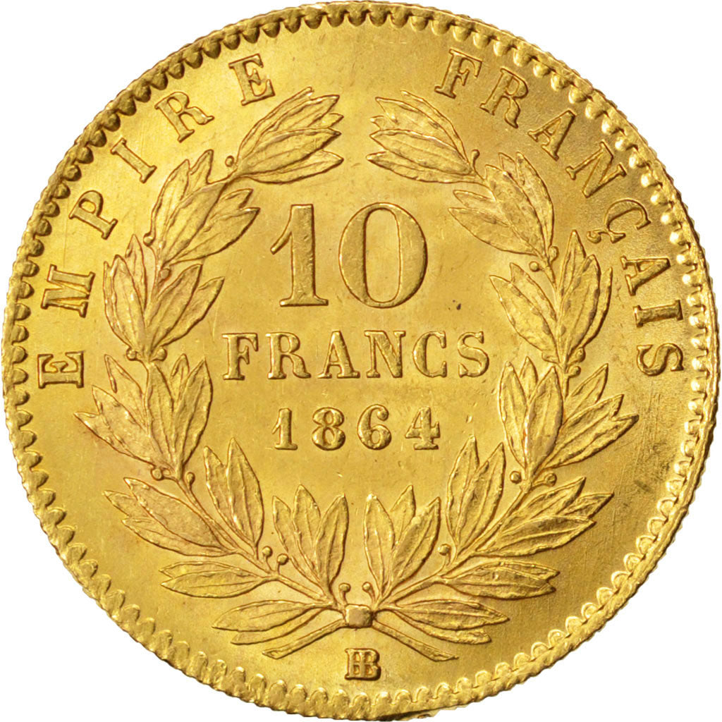 FRANCE, Napoléon III, 10 Francs, 1864, Strasbourg, KM #800.2, graded, PCGS, M...